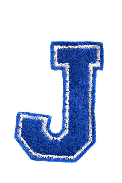 varsity in stile college lettera j - alphabet blue felt capital letter foto e immagini stock