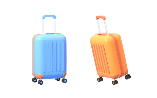 Luggages in the white background, 3d rendering. Digital drawing.