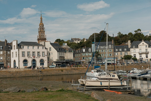 Small town, beach and harbour of Binic in Bretagne - France