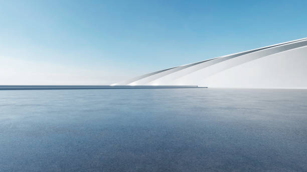 istock 3d render of abstract futuristic architecture with empty concrete floor. Scene for car presentation. 1751757905