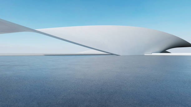 istock 3d render of abstract futuristic architecture with empty concrete floor. Scene for car presentation. 1751758426