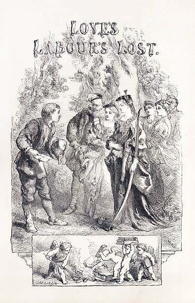 shakespeare-miłość's labours utracone - engraving william shakespeare art painted image stock illustrations