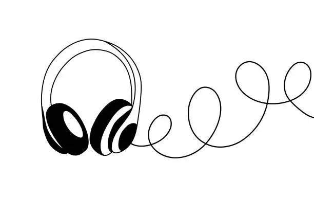 Vector illustration of Hand Drawn Headphone Vector Illustration. Music, Listening, Entertainment.