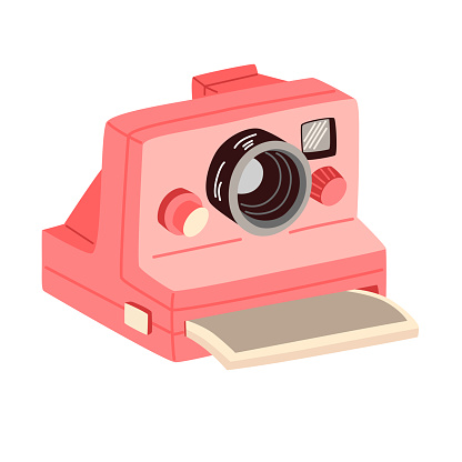 Vintage camera device, polaroid. Photography camera. Vector hand draw illustration.