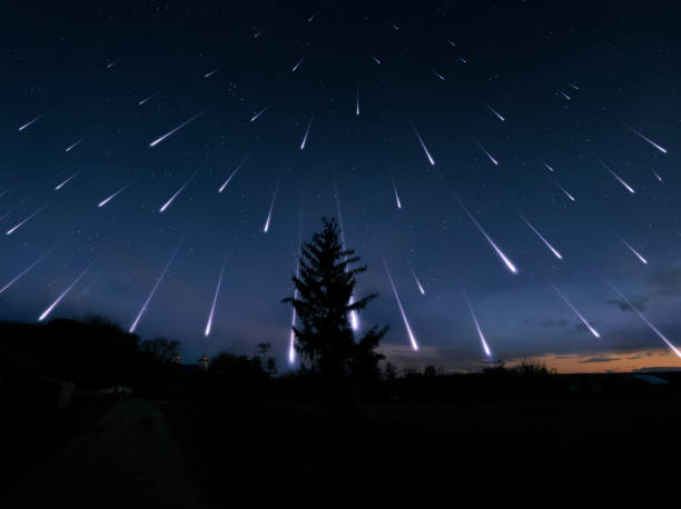 istock Fireballs in the evening sky. Landscape with falling stars. 1751777942