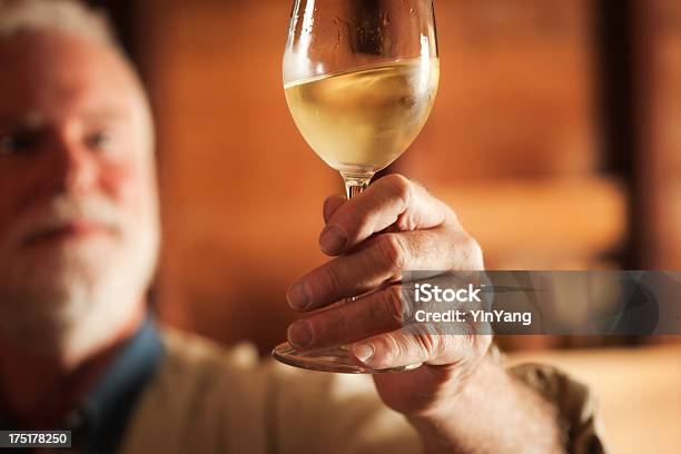 Assaggio Dei Produttori Di Vino Degustazione Di Un Bicchiere Di Vino Bianco Hz - Fotografie stock e altre immagini di Freddo