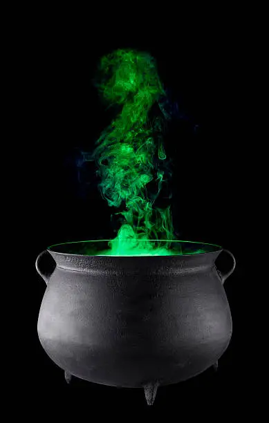 Cauldron with Green Smoke billowing out, great for spooky halloween or mysterious brews.