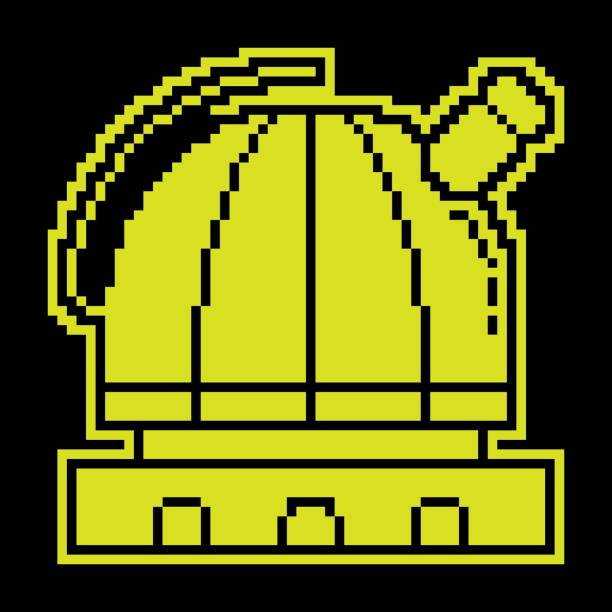 Pixel silhouette icon. Observatory. Station for observing space, stars and planets of solar system. Space exploration. Simple black and yellow vector