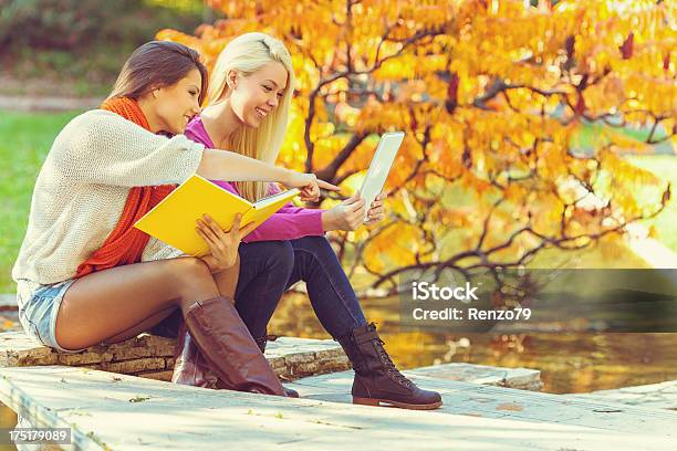 Foto de Duas Lindas Meninas Usando O Tablet Pc Ao Ar Livre e mais fotos de stock de 20 Anos - 20 Anos, Adulto, Amizade