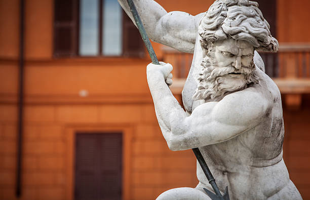 statua di nettuno in piazza navona di roma - rome neptune piazza navona copy space foto e immagini stock