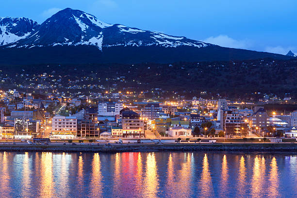 Argentina Ushuaia bay at Beagle Channel by night  tierra del fuego province argentina stock pictures, royalty-free photos & images