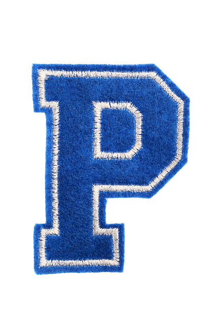 college lettera p in stile college - alphabet blue felt capital letter foto e immagini stock