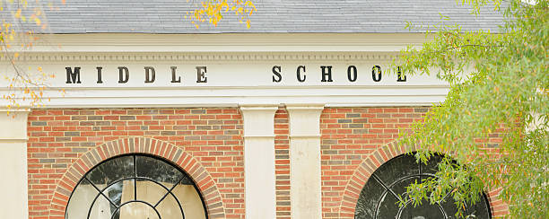 istock Middle school with sign in autumn 175180076