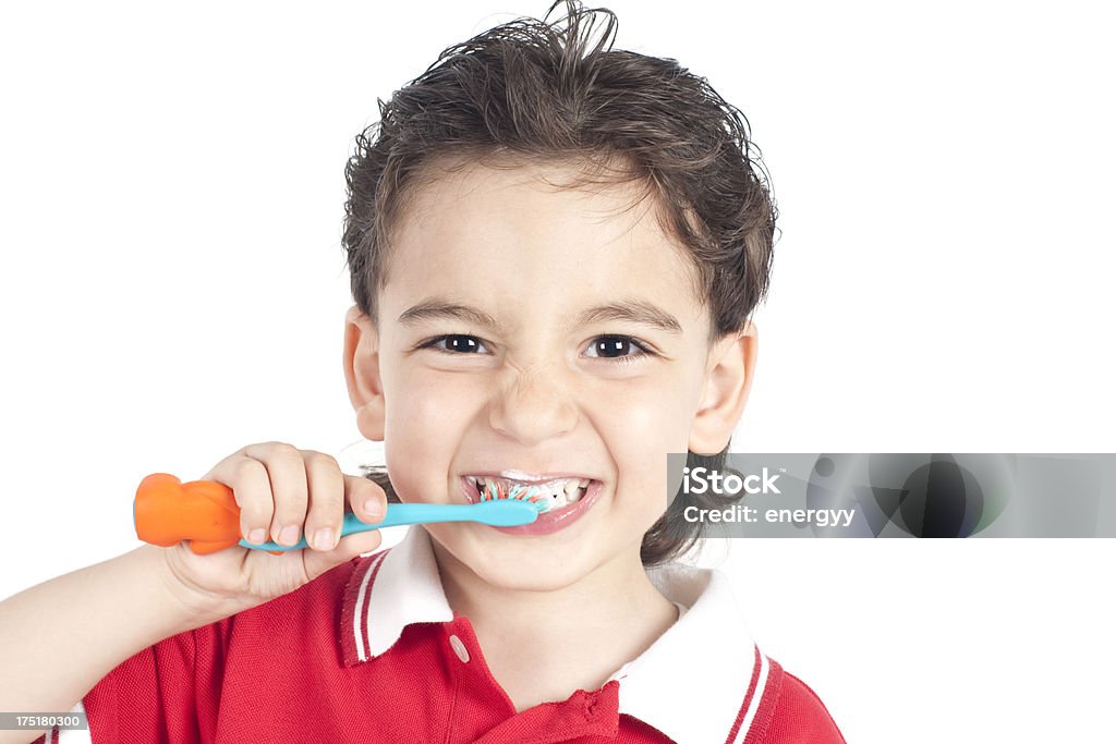 Criança é Escovar Dentes - Foto de stock de 2-3 Anos royalty-free