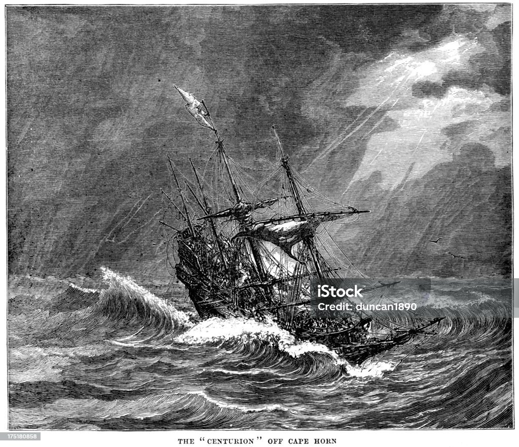 Navio HMS Centurião de Chifre de capa - Royalty-free Cabo Horn Ilustração de stock