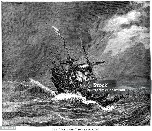 Navio Hms Centurião De Chifre De Capa - Arte vetorial de stock e mais imagens de Cabo Horn - Cabo Horn, Barco à Vela, Estilo do século 18