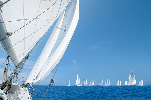 Sailing competition Sailboats during a regatta.  French Riviera sailboat sports race yachting yacht stock pictures, royalty-free photos & images