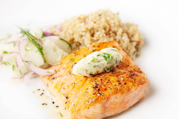 istock Seared Salmon and Quinoa with Cucumber Salad 175182035