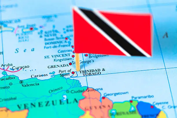 Photo of Map and flag of Trinidad & Tobago