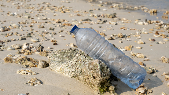mineral water bottle waste on the beach