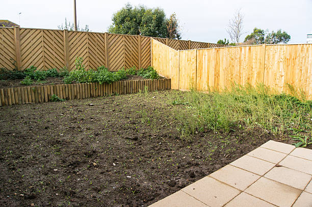 istock Rear back garden of a new house construction 175182583