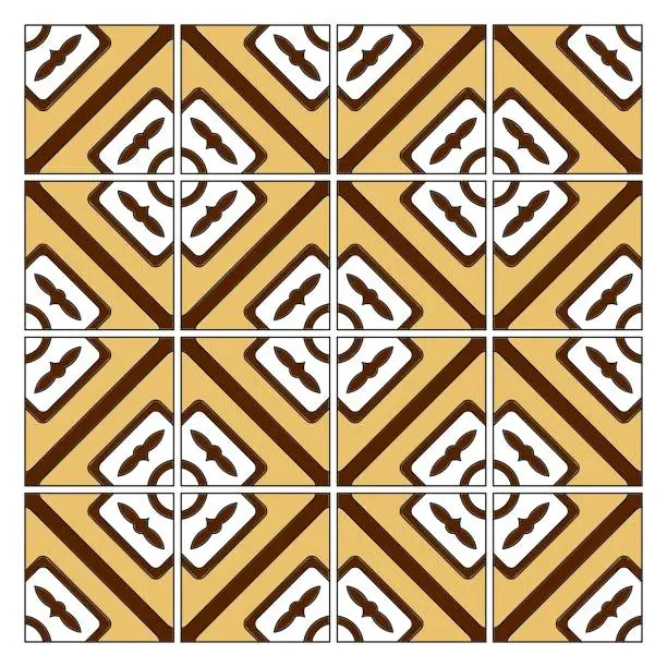 Vector illustration of Historical Tile Pattern, Brown and Beige, Vienna around 1900, Seamless Design.