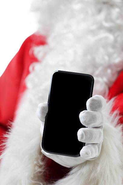 istock Santa holding a black smart phone 175184456