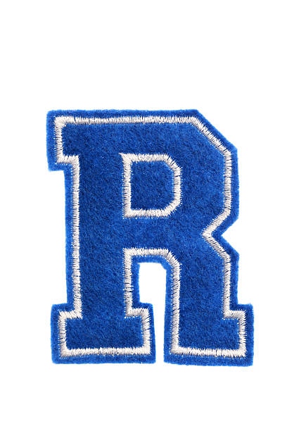 college lettera r in stile college - alphabet blue felt capital letter foto e immagini stock