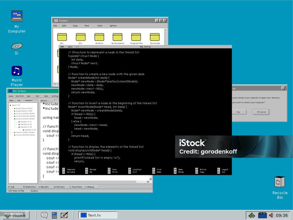 Old Operating System Template With Desktop Environment And Coding ...