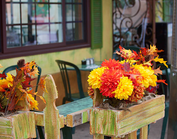 Lovely flowers at a sidewalk cafe