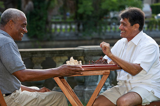 homens jogando xadrez no parque - sc0569 imagens e fotografias de stock