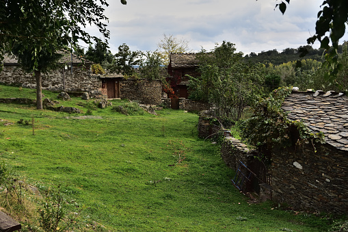 Meadow in villages of black architecture in Guadalajara, Spain