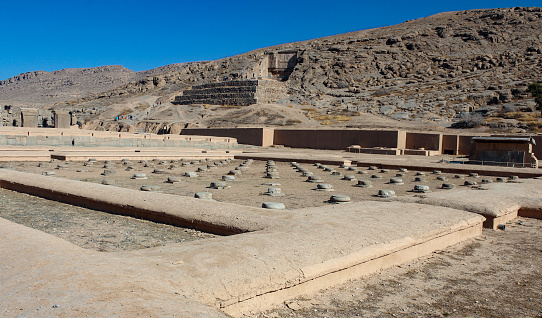 The ancient Persepolis ruins, column bases