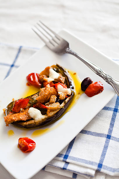 istock Baked Aubergine Stuffed with Vegetables and Cheese 175186468