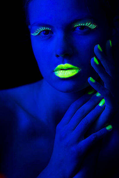 istock Women Portrait with Lime Green Fingernails in Neon Light 175187541