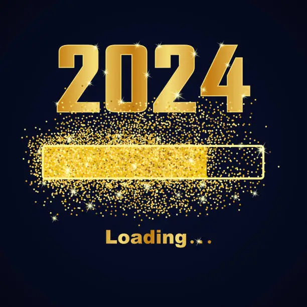 Vector illustration of Loading new year 2024. Greeting card bright sparkles. Vector.