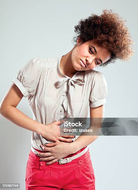 Stomach Ache Stock Photo - Download Image Now - One Woman Only, Women, Abdomen