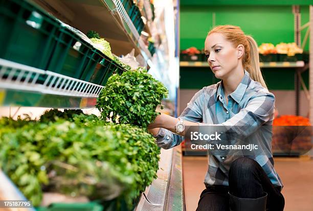 Woman At Supermarket Stock Photo - Download Image Now - Supermarket, 30-39 Years, Adult