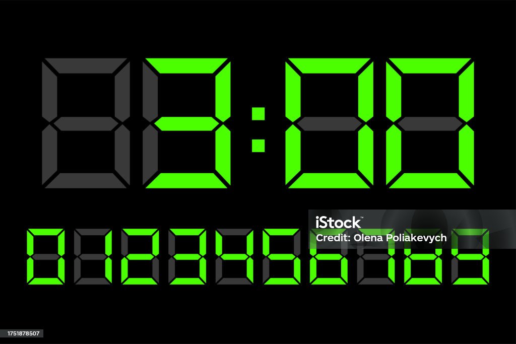 Time Digits Digital Clock Number Set Electronic Figures Led Digit Set Vector ...