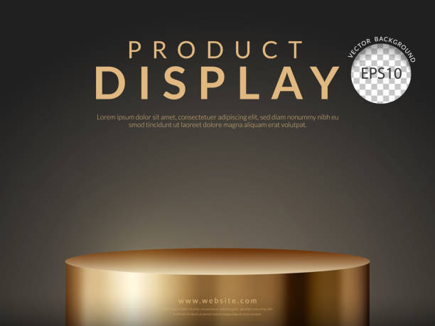 istock Gold stand podium pedestal on advertising product display backdrop on black background, Close up shot. Vector illustration 1751879793