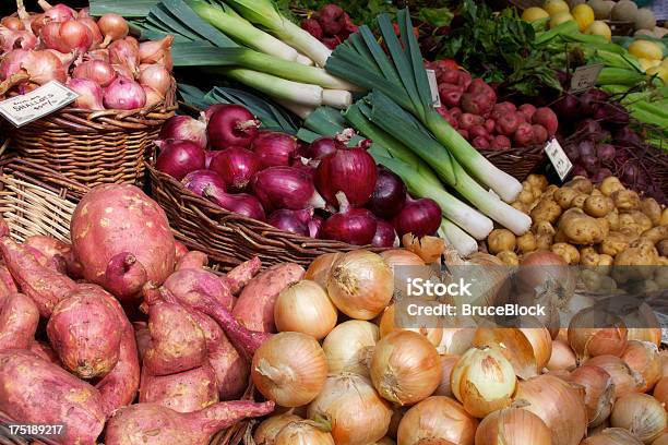 Farmers Market Vegetables Stock Photo - Download Image Now - Leek - Vegetable, Onion, Raw Potato