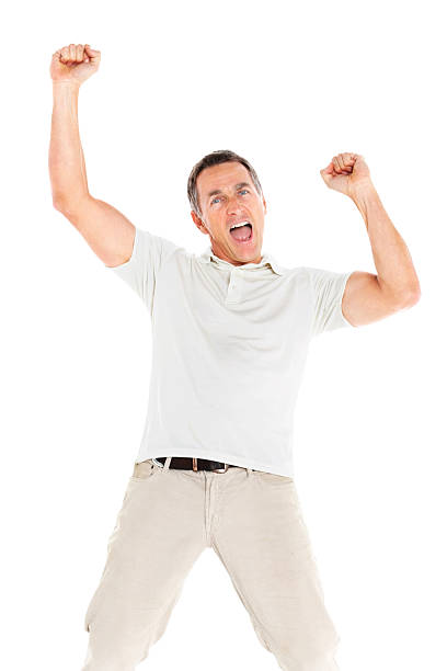 istock Excited senior man celebrating success on white 175189733