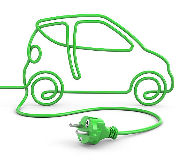 Green power cord car concept stock photo