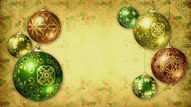 istock Christmas background. Old-fashioned baubles and vintage postcard with copy space. All textures are my own design 1751897489