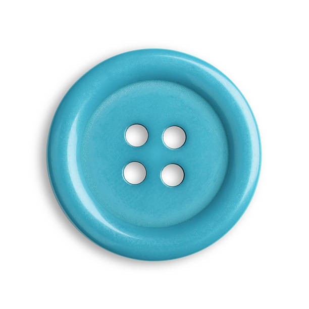 Blue, round button with four holes in the middle Button button sewing item stock pictures, royalty-free photos & images