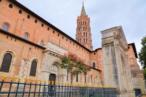 Basilica of Saint-Sernin in Toulouse, France. The Romanesque church is a pilgrimage destination on Routes of Santiago de Compostela.