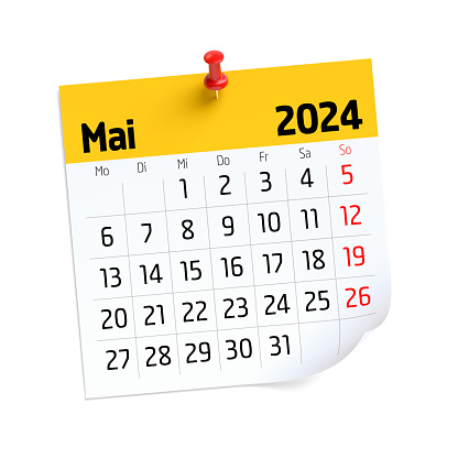 May Calendar 2024 in German Language. Isolated on White Background. 3D Illustration