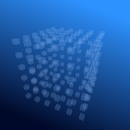 This imagery encapsulates a cutting-edge concept of big data through the lens of database science. Displayed as a close-up, we see an arrangement of transparent cubes, meticulously organized in a 5x5x5 formation. Each cube stands as a metaphorical data point, emphasizing the vastness and structure of modern data storage. The transparency of the cubes suggests interconnectedness, clarity, and the seamless flow of information. Collectively, the cubes create a larger structure, highlighting the intricate yet systematic nature of big data and its pivotal role in the digital age.
