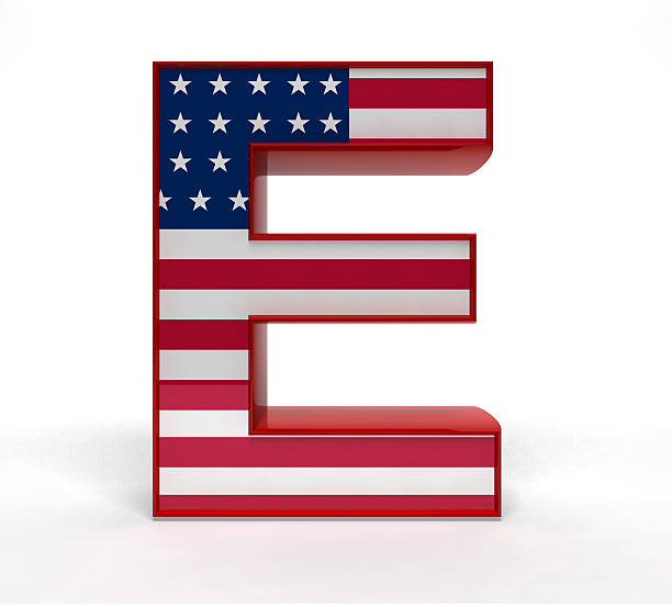 and 3d rendered Alphabet E with American flag texture 3d red letter e stock pictures, royalty-free photos & images