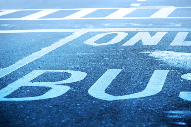 istock Bus lane symbol and other road markings 175191221